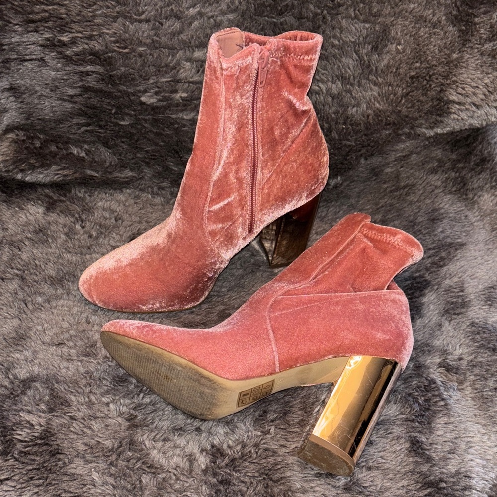 Aldo Pink Velvet Heeled Boots with Gold Heel